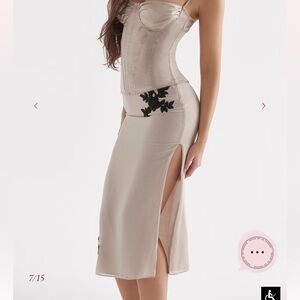 House of CB Amal Champagne Beaded Midi Skirt